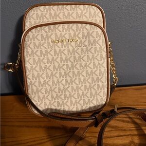 Michael Kors Jet Set Flight Textured Beige and Brown Bag